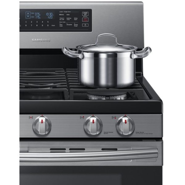 Samsung 30 in. 5.8 cu. ft. Dual Door Gas Range Double Oven with Self-Cleaning and Dual Convection Oven in Stainless Steel