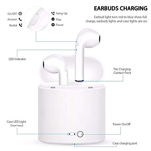 Bluetooth Headphones,Mr.Eleven Wireless Headset Earbuds Twins in Ear Earphone with Charger Box (White)