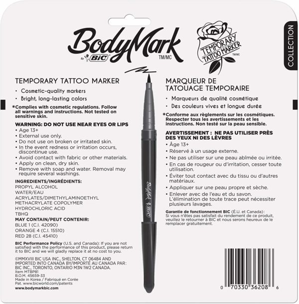 BIC BodyMark Temporary Tattoo Marker, Assorted Colors, 8-Count