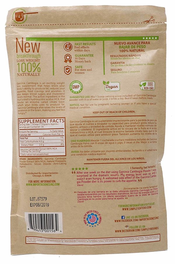 Garcinia Cambogia Powder Mix Natural Organic Multivitamin Powder 8oz Package