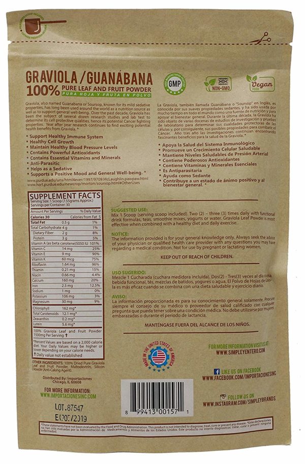 Graviola Guanabana Powder Mix 100% Pure Leaf 8oz Package