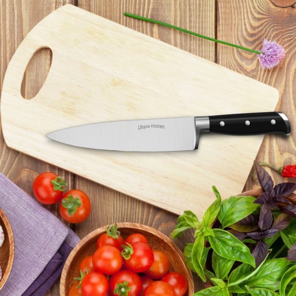 Utopia Kitchen Chef Knife 8 Inches Cooking Knife Carbon Stainless Steel Kitchen Knife with Sheath and Ergonomic Handle - Chopping Knife for Professional Use