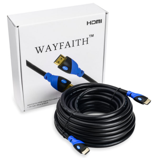 WAYFAITH HDMI Digital CL3 rated 4K 30Hz High Speed Cable 35 Feet Blue & Black