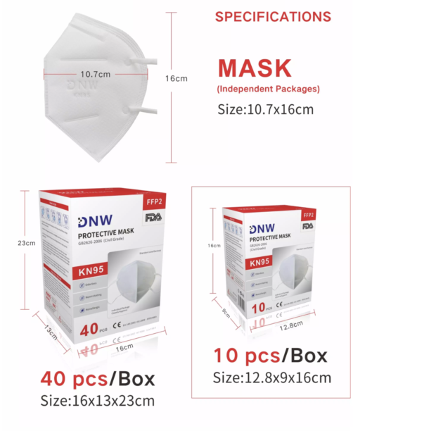 AYFA KN95 Dust Masks Disposable Antivirus 95% Filtered Protection (White) 40pcs