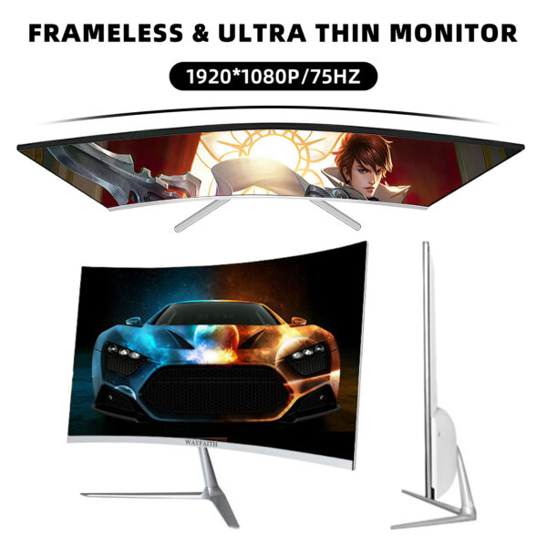 WAYFAITH Monitor LED curved 24" Full HD 1920 * 1080p 75hz, HDMI, VGA port with external speaker connection, (HDMI cable included)